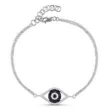 Load image into Gallery viewer, Blue Sapphire Double Chain Open Evil Eye Bracelet