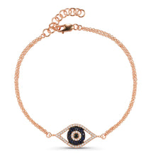 Load image into Gallery viewer, Blue Sapphire Double Chain Open Evil Eye Bracelet