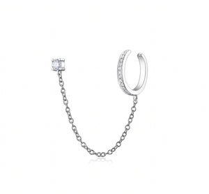 Stud Earring with Chain and Diamond Cuff