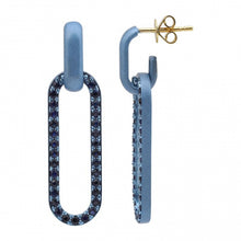 Load image into Gallery viewer, Rhodium With Sparkle Sand Finished Sapphire Link Earrings