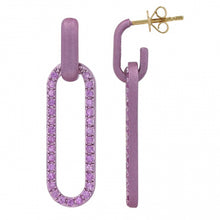 Load image into Gallery viewer, Rhodium With Sparkle Sand Finished Sapphire Link Earrings