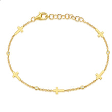 Load image into Gallery viewer, Station Gold Cross and Bezel Bracelet