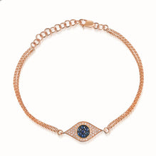 Load image into Gallery viewer, Blue Sapphire Double Chain Evil Eye Bracelet