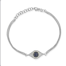 Load image into Gallery viewer, Blue Sapphire Double Chain Evil Eye Bracelet