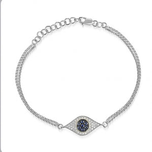 Blue Sapphire Double Chain Evil Eye Bracelet