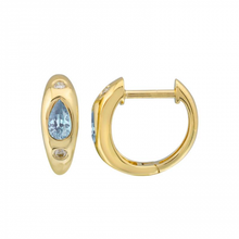 Load image into Gallery viewer, Dome Huggie Earrings With Gemstone Pear Inlay