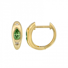 Load image into Gallery viewer, Dome Huggie Earrings With Gemstone Pear Inlay