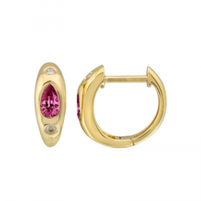 Load image into Gallery viewer, Dome Huggie Earrings With Gemstone Pear Inlay