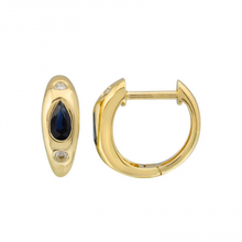 Load image into Gallery viewer, Dome Huggie Earrings With Gemstone Pear Inlay