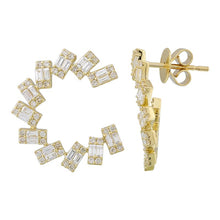 Load image into Gallery viewer, Baguette and Round Diamond Fan Earrings