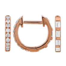 Load image into Gallery viewer, Half Baguette Half Round Reversible Diamond Huggie Earrings
