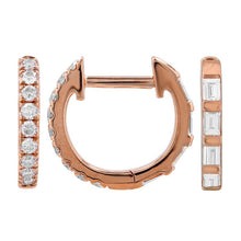 Load image into Gallery viewer, Half Baguette Half Round Reversible Diamond Huggie Earrings