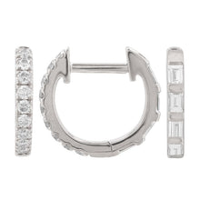 Load image into Gallery viewer, Half Baguette Half Round Reversible Diamond Huggie Earrings