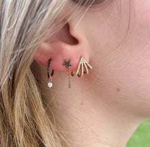 Load image into Gallery viewer, Mini Black Huggies with Floating Diamond Drop