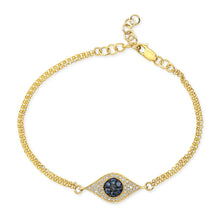 Load image into Gallery viewer, Blue Sapphire Double Chain Evil Eye Bracelet