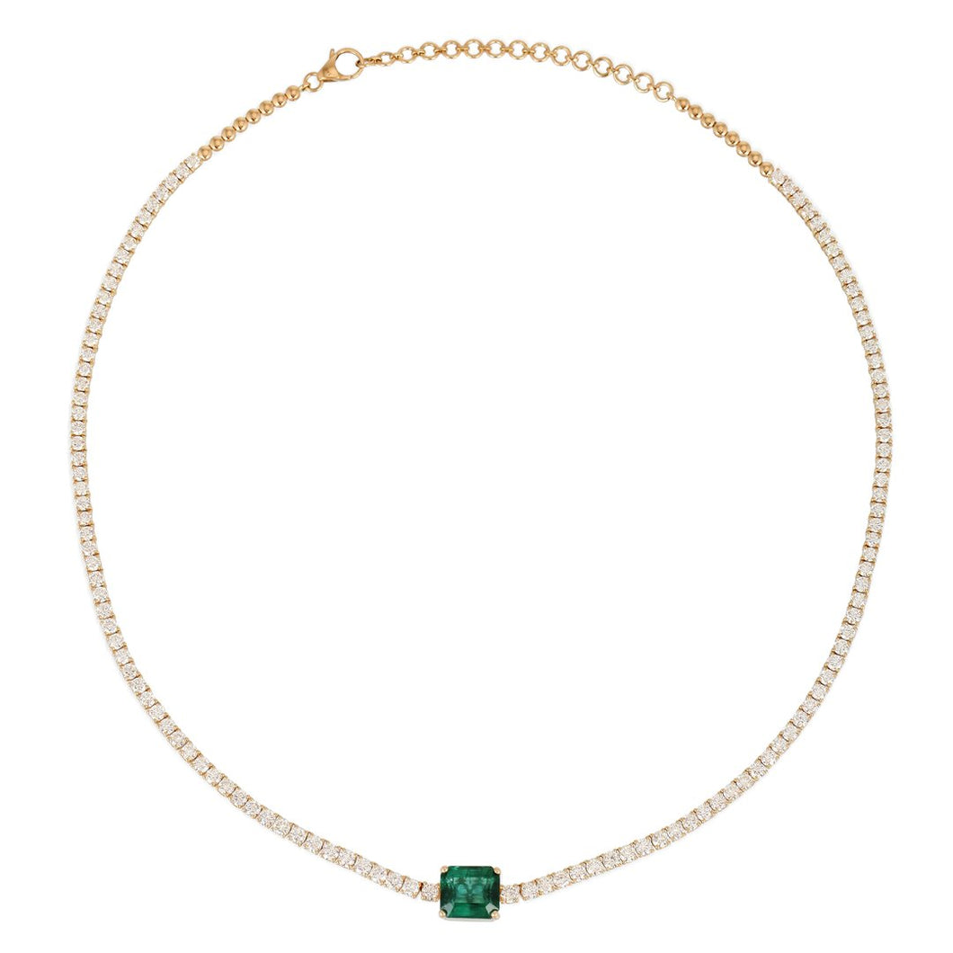 Diamond Tennis Necklace with Emerald Center
