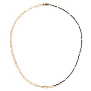 Half Paperclip Half Black Diamond Tennis Necklace