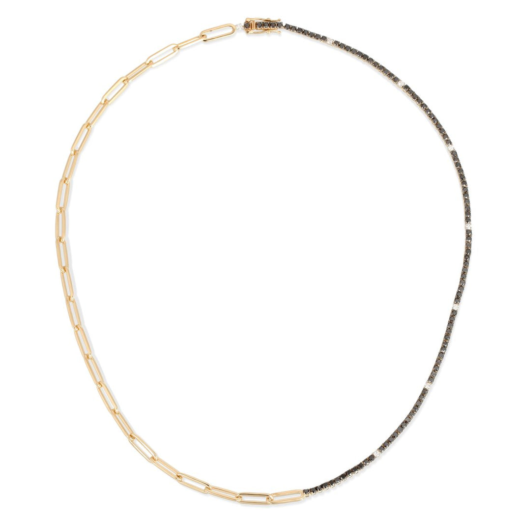 Half Paperclip Half Black Diamond Tennis Necklace