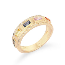 Load image into Gallery viewer, Diamond Outlined Multi Sapphire Baguette Ring
