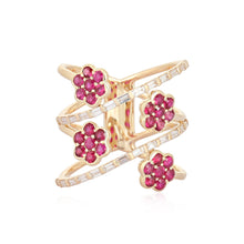 Load image into Gallery viewer, Gemstone Multi Flower Ring