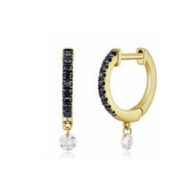 Load image into Gallery viewer, Mini Black Huggies with Floating Diamond Drop