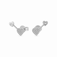 Load image into Gallery viewer, Pave & Solid Gold Heart Double Piercing Illusion Stud Earrings