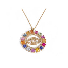 Load image into Gallery viewer, Rainbow Gemstone Evil Eye Necklace
