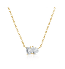 Load image into Gallery viewer, Emerald and Heart Two Stone Necklace