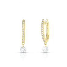 Load image into Gallery viewer, Mini Huggies with Floating Diamond Drop