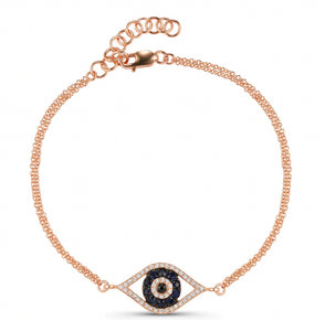 Blue Sapphire Double Chain Open Evil Eye Bracelet