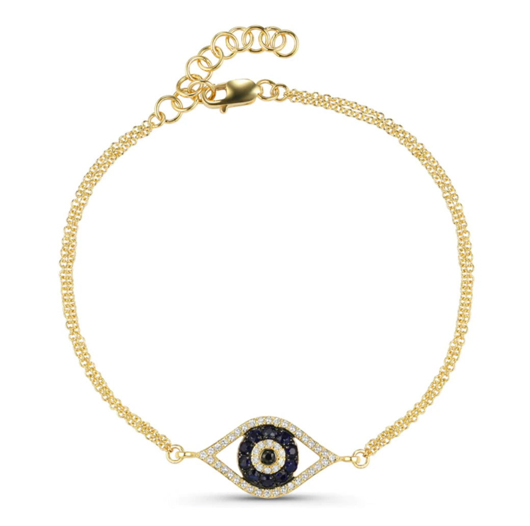 Blue Sapphire Double Chain Open Evil Eye Bracelet