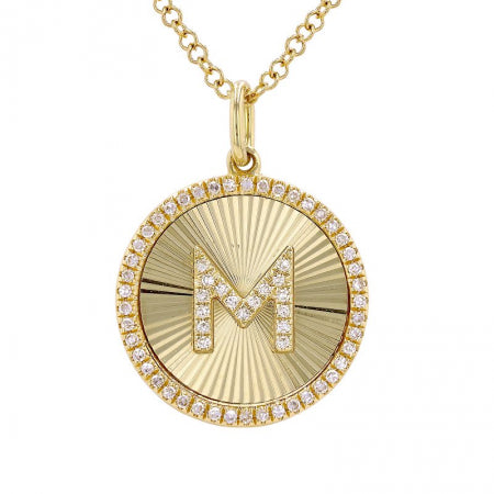Fluted Disc Diamond Initial Necklace