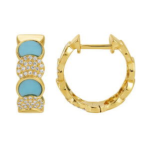 Turquise & Diamond Huggie Earrings