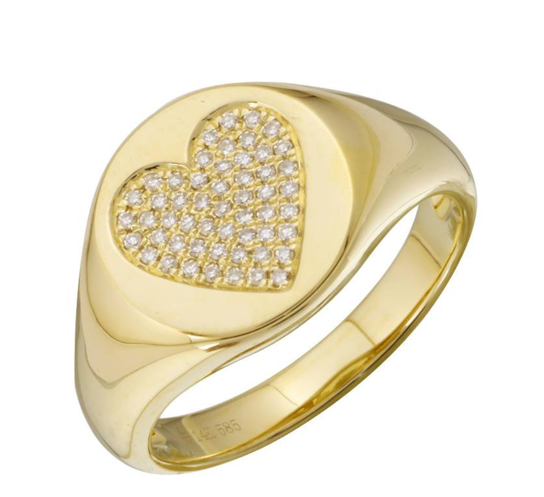 Pave Heart Signet Ring