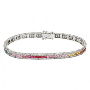 Rainbow Multi-Sapphire Diamond Bracelet