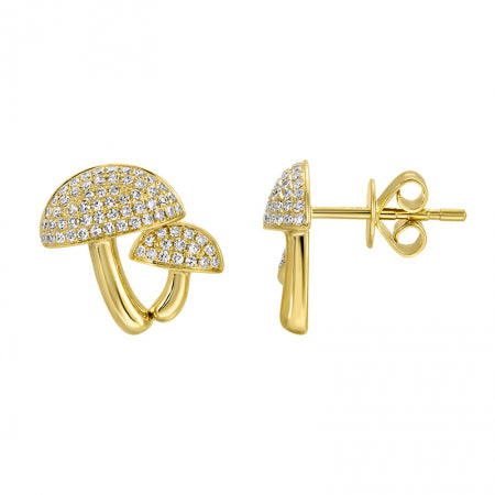 Double Diamond Mushroom Stud Earrings