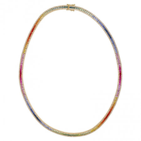 Rainbow Multi-Sapphire Diamond Necklace