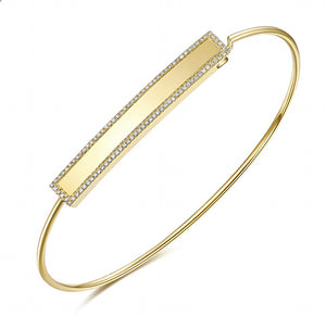 Gold Rectangle Bangle with Pave Border