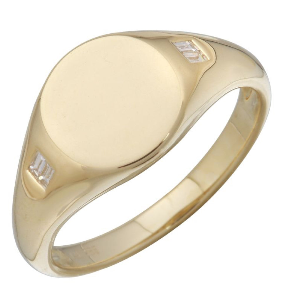 Gold Round Baguette Signet Ring