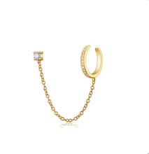 Load image into Gallery viewer, Stud Earring with Chain and Diamond Cuff
