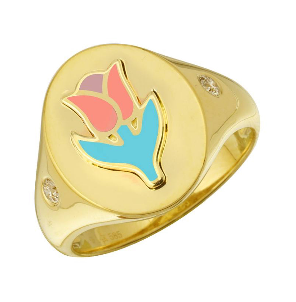 Enamel Tulip Signet Ring