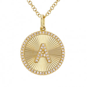 Fluted Disc Diamond Initial Necklace