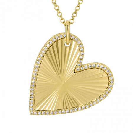 Fluted Hanging Heart Diamond Necklace