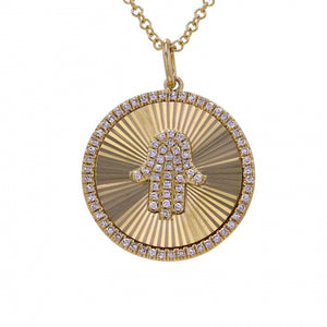 Fluted Disc Hamsa Diamond Necklace