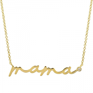 Gold Script Mama Necklace With Bezel