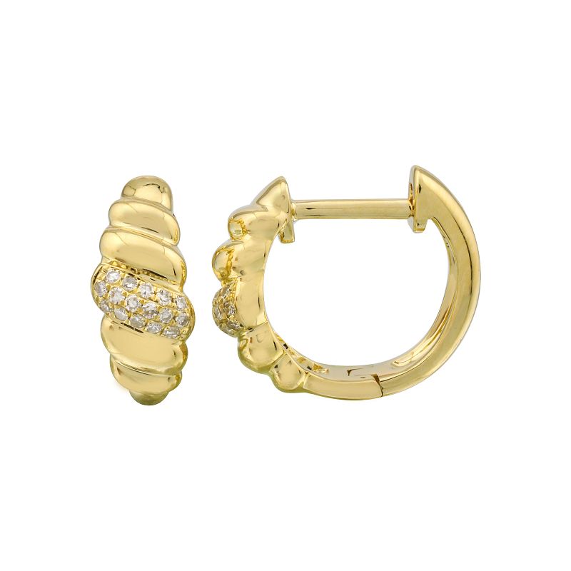 Gold Croissant Diamond Huggie Earrings