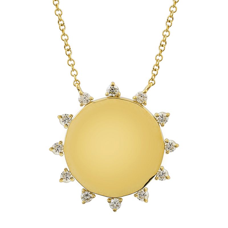 Spiked Diamond Border Gold Circle Necklace