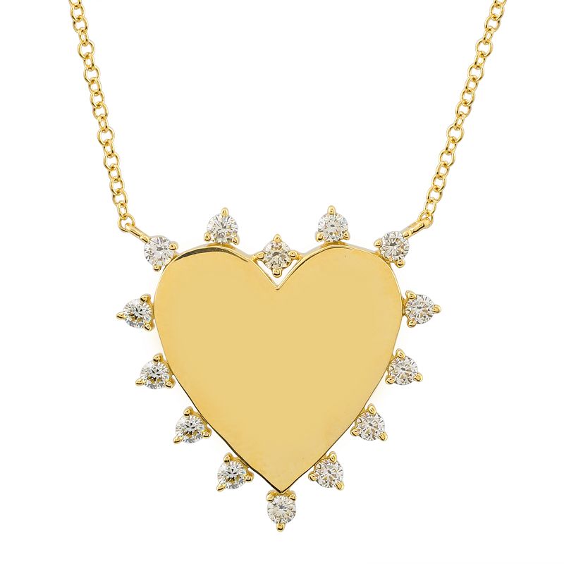 Spiked Diamond Border Gold Heart Necklace - Main Image