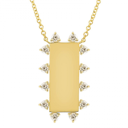 Spiked Diamond Border Gold Rectangle Necklace
