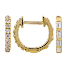 Load image into Gallery viewer, Half Baguette Half Round Reversible Diamond Huggie Earrings
